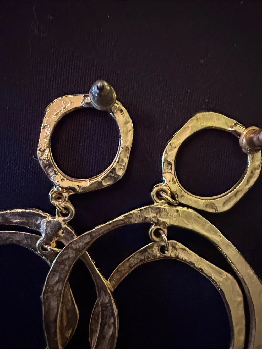 Dana Tyler Gold Hammered Double Hoop Drop Earrings - Gold